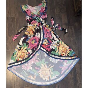 Flying Tomato - Floral Wrap Midi Dress - Black Multi